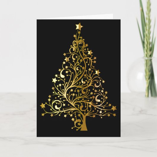 Elegant Gold-kerstboom Feestdagen Kaart (Voorkant)