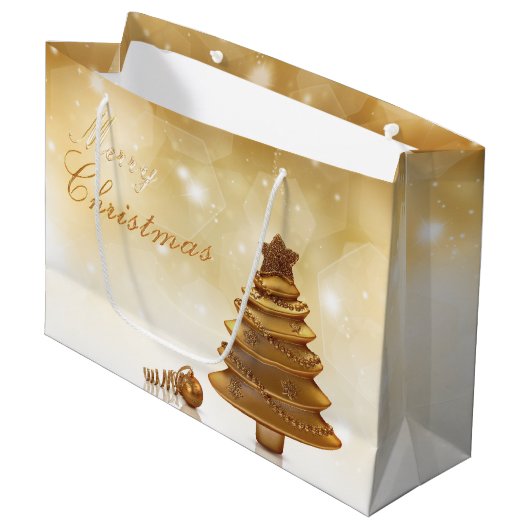 Elegant Gold-kerstboom Groot Cadeauzakje (Voorkant Gekanteld)
