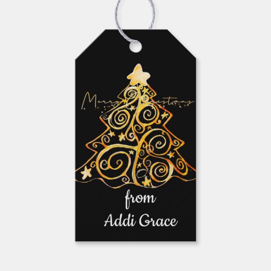 Elegant Gold kerstboom - Label met cadeau Cadeaulabel (Voorkant)