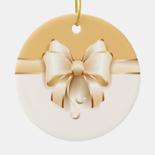 Elegant Gold Kerstmis Bow Keramisch Ornament (Voorkant)