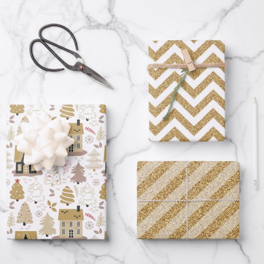 Elegant Gold Kerstmis Inpakpapier Vel (Voorkant)