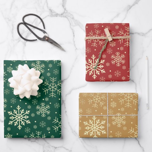 Elegant Gold Kerstmis Snowflake Patroon Inpakpapier Vel (Voorkant)