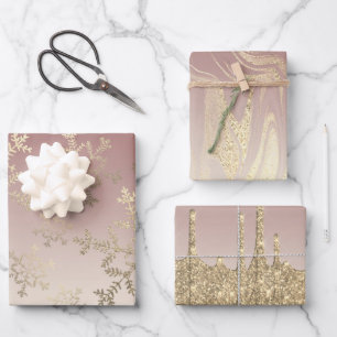 Elegant Gold-kerstsnowflake-patroon drift  Inpakpapier Vel