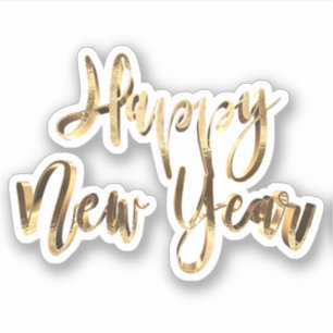 Elegant Gold Kijk Script Festive Happy Nieuwjaar Sticker