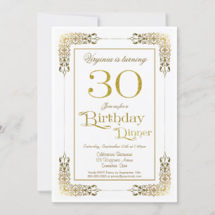 Elegant Gold Lace 30th Birthday Dinner Kaart