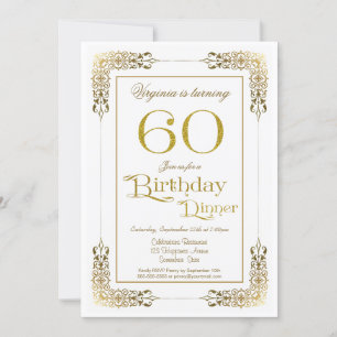 Elegant Gold Lace 60th Birthday Dinner Kaart