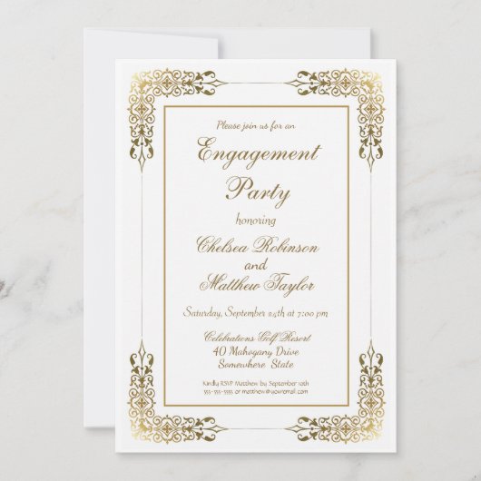 Elegant  Gold Lace Engagement Party Kaart (Voorkant)