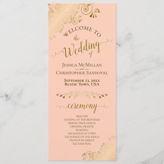 Elegant Gold Lace op koraalperhuwelijk Programma (Voorkant)