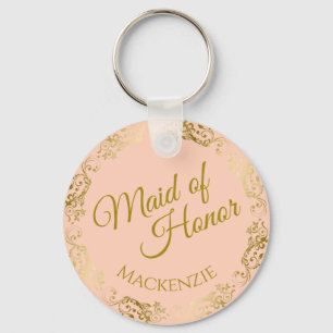 Elegant Gold Lace op Perzikant Maid of Honor Weddi Sleutelhanger