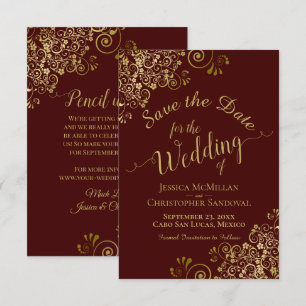 Elegant Gold Lace over Auburn bruin bruiloft Save The Date