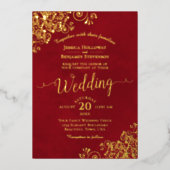 Elegant Gold Lace over het Rode-vriendschappelijke Folie Uitnodiging (Voorkant)