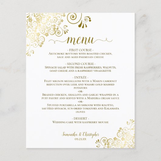 Elegant Gold Lace over het Wit Weddenschap-menu (Voorkant)