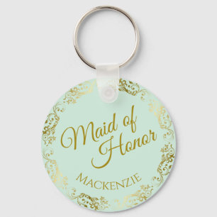 Elegant Gold Lace over Mint Maid of Honor Wedding Sleutelhanger