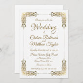 Elegant Gold  Lace Wedding Invitation Kaart (Voorkant / Achterkant)