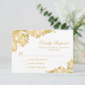 Elegant Gold Lace Wedding RSVP Kaart (Staand voorkant)