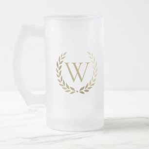 Elegant Gold Laurel Wreath Monogram Matglas Bierpul