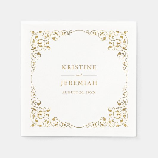 Elegant Gold Leaf Classic Name Wedding Servet (Voorkant)