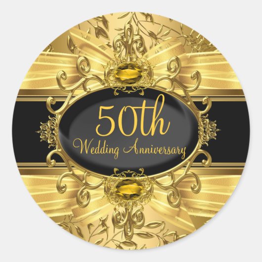 Elegant Gold Leaf & Gem 50e Jubileum Sticker (Voorkant)
