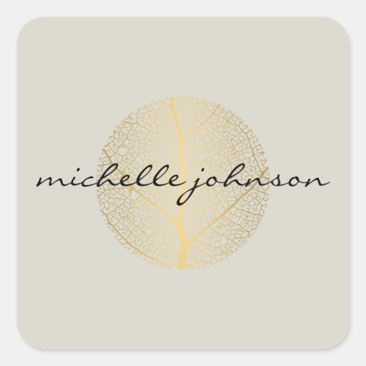 Elegant Gold Leaf Logo op Tan Vierkante Sticker (Voorkant)