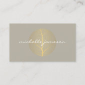 Elegant Gold Leaf Logo op Tan Visitekaartje (Voorkant)