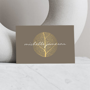 Elegant Gold Leaf Logo op Taupe Visitekaartje