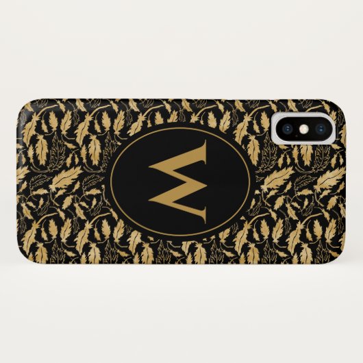 Elegant Gold Leaf Pattern Monogram Case-Mate iPhone Case (Achterkant (horizontaal))