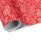 Elegant Gold Leaf Pattern Red Kerstmis Cadeaupapier (Rol Hoek)