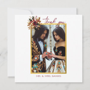 Elegant Gold Leaf Wedding Photo Thank You Card Bedankkaart