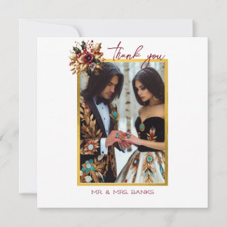 Elegant Gold Leaf Wedding Photo Thank You Card Bedankkaart