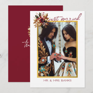 Elegant Gold Leaf Wedding Photo Thank You Card Kaart