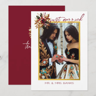 Elegant Gold Leaf Wedding Photo Thank You Card Kaart