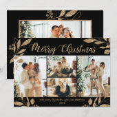 Elegant Gold Leaves 4 Photo Collage kerstkaart (Voorkant / Achterkant)