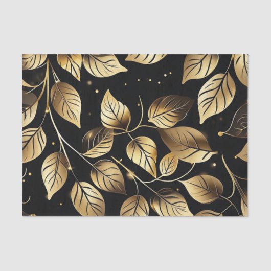 Elegant Gold Leaves op Black Tissuepapier (Voorkant)