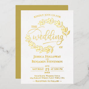 Elegant Gold Leaves op White Classy Wedding Folie Uitnodiging