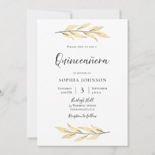 Elegant Gold Leaves Quinceanera Party Kaart