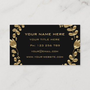 Elegant Gold Leaves Tulips Black Business Card Visitekaartje