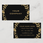 Elegant Gold Leaves Tulips Black Business Card Visitekaartje (Voorkant / Achterkant)