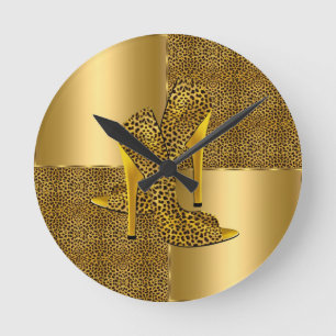 Elegant Gold Leopard High Hielschoen Dier Ronde Klok