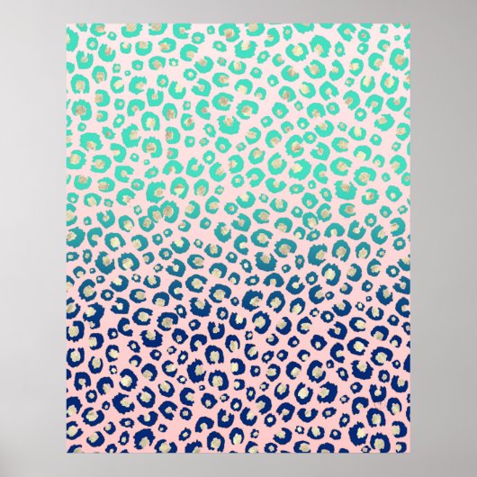 Elegant Gold leopard print Blue Mint Gradient Roze (Voorkant)