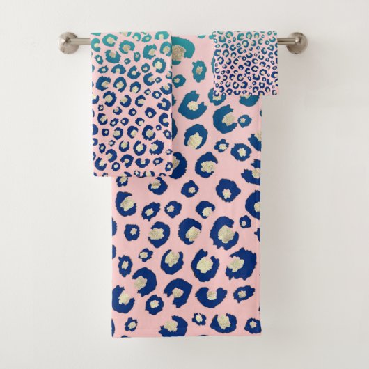 Elegant Gold leopard print Blue Mint Gradient Roze Bad Handdoek (Insitu)