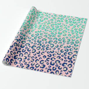 Elegant Gold leopard print Blue Mint Gradient Roze Cadeaupapier