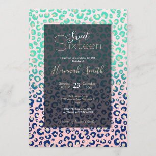 Elegant Gold leopard print Blue Mint Gradient Roze Kaart