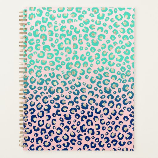 Elegant Gold leopard print Blue Mint Gradient Roze Planner (Voorkant)
