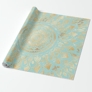Elegant Gold Light Blauwgroen Mandala Floral Cadeaupapier