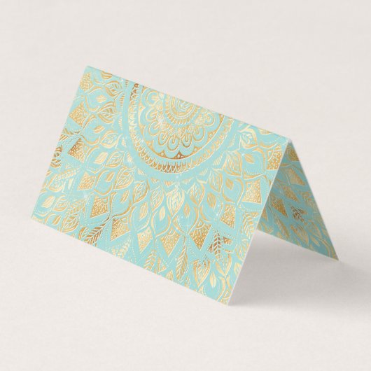 Elegant Gold Light Blauwgroen Mandala Floral Visitekaartjes (Voorkant)