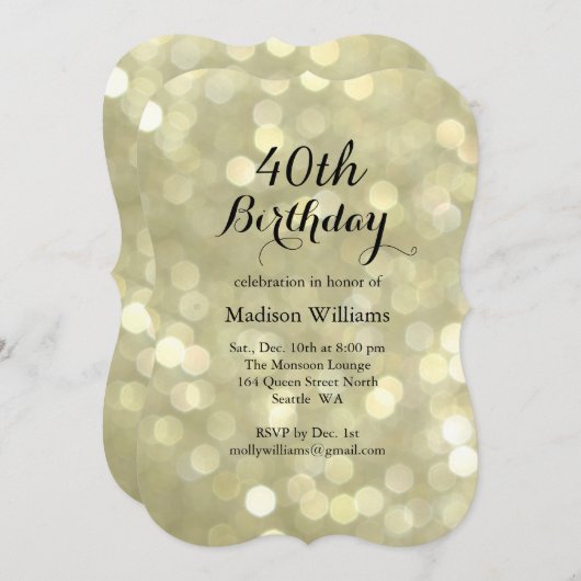 Elegant Gold Lights Birthday Uitnodiging (Voorkant / Achterkant)