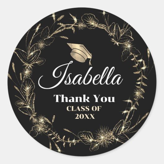 Elegant Gold Lijst Afstudeerder Naam Afstuderen Ronde Sticker (Voorkant)