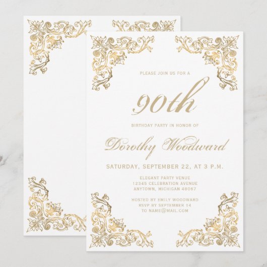 Elegant Gold Lijst Birthday Party Kaart (Voorkant / Achterkant)