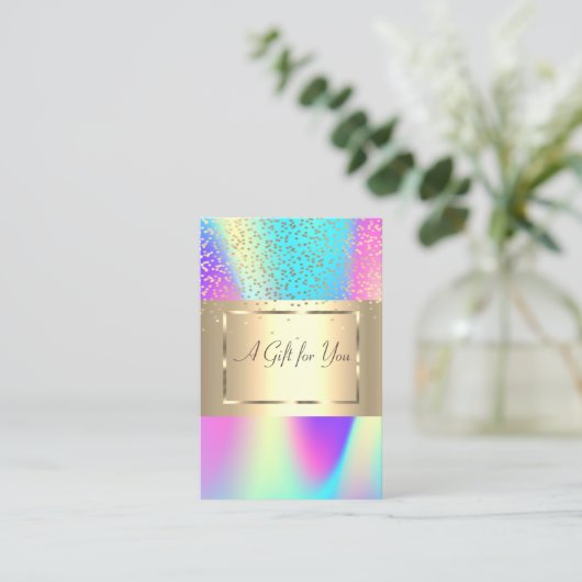 Elegant Gold Lijst, Confetti Ombre Holographic Kortingskaartje (Staand voorkant)