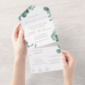 Elegant Gold Lijst Eucalyptus Wreath Weddenschap All In One Uitnodiging (Afscheurbaar)